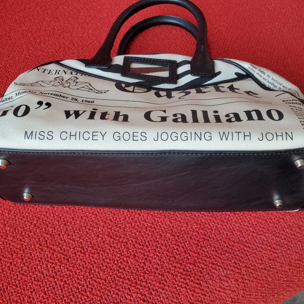 John Galliano Black and White Newspaper-Print Satchel